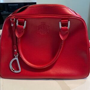 Vibrant Red Satchel with Structured Shape and Metallic Hardware